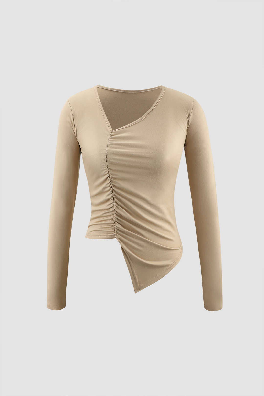 Asymmetric Ruched Long Sleeve Top