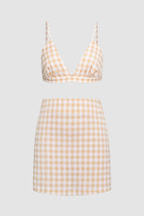 Checked Print Bra Top And Skirt Set