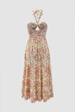 Floral Print Halter Neck Maxi Dress