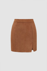 Faux Suede Side Slit Mini Skirt