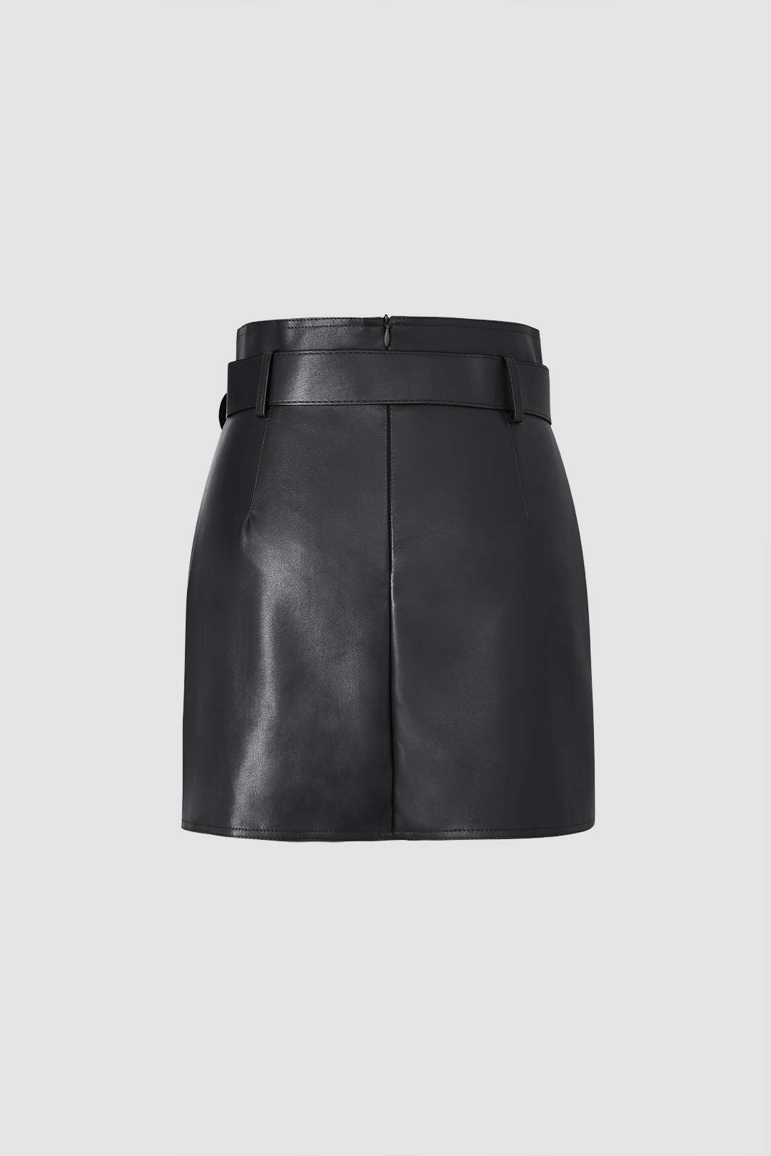 Faux Leather A-line Mini Skirt With Belt