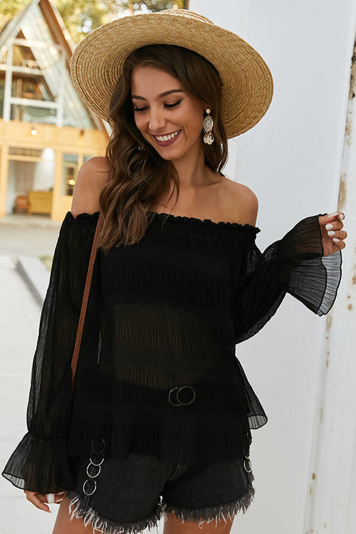 Taking It Easy Off Shoulder Pleated Top