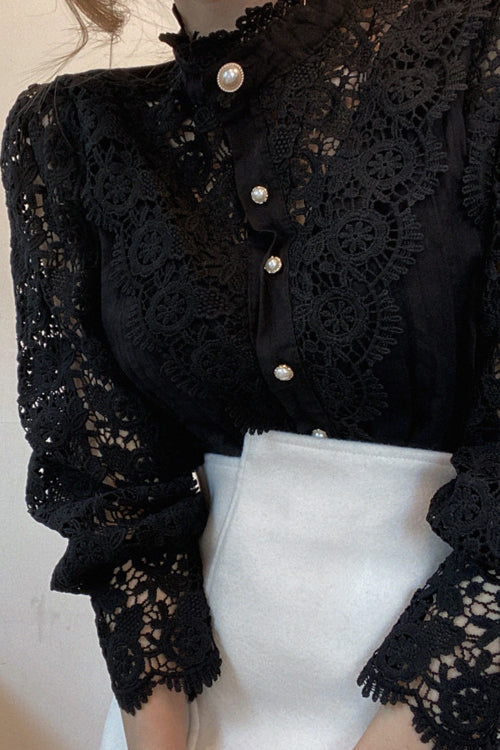 Feel It Still Lace Button Up Top