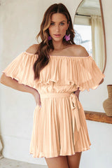 Pleat The Way Off Shoulder Tie-Waist Romper