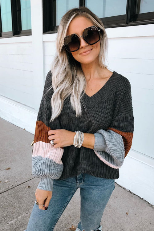 It's Chilly Out V-Neck Striped Knit Sweater