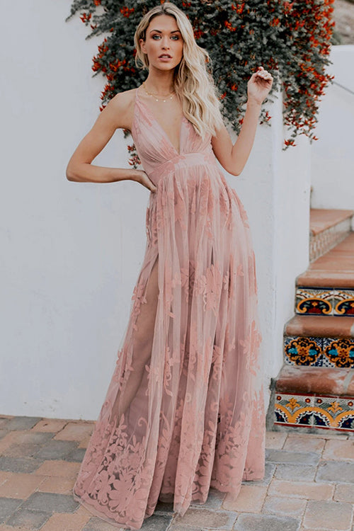 Angel in Disguise Lace Floral Backless Maxi Dress