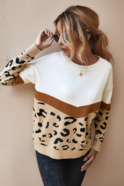 Going For Cozy Leopard Long Sleeve Sweater