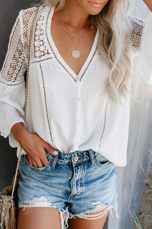 Casually Cute Lace Hollow-Out Top