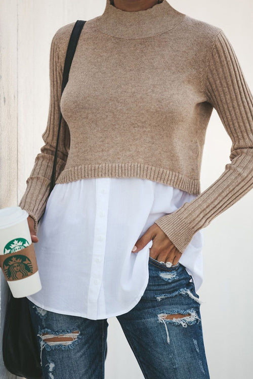 Double Layer High-Neck Knit Top