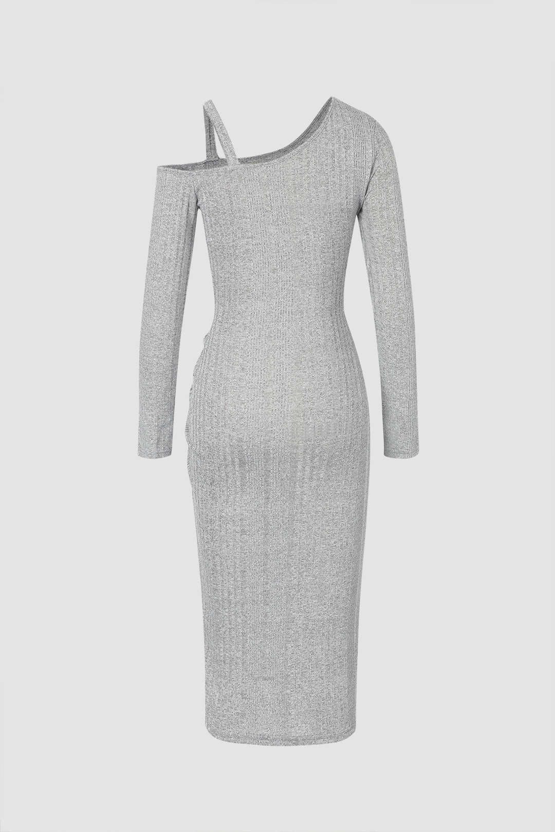 Asymmetric Drawstring Ruched Slit Midi Dress