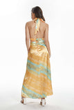 Abstract Print Satin Halter Cami And Tie Waist Skirt Set