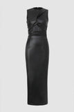 Faux Leather Sleeveless Bodycon Midi Dress