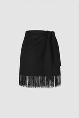 Knot Side Fringe Hem Mini Skirt