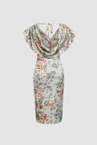 Floral Satin Layer Shoudler Midi Dress