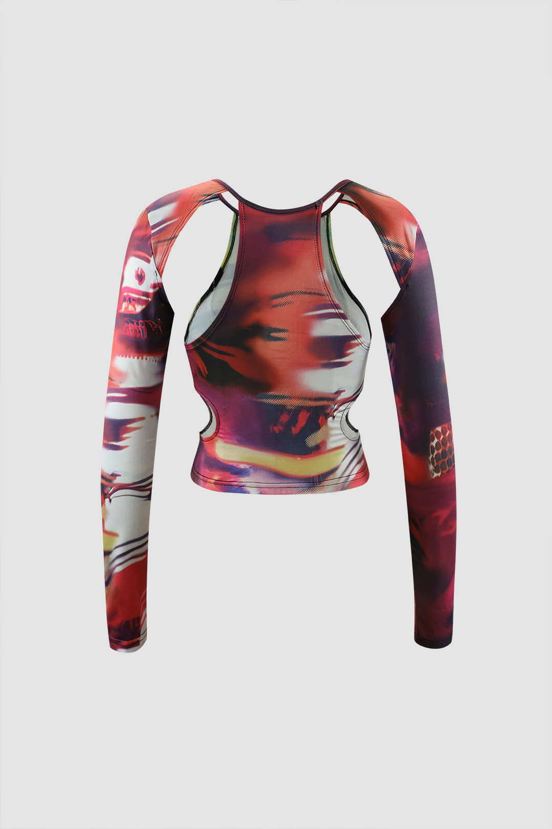 Abstract Print Cut Out Long Sleeve Top