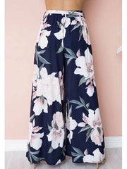 Print loose wide leg trousers for women Tie Waist Long Pants