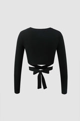 Bow Tie Waist Cut Out Long Sleeve Top