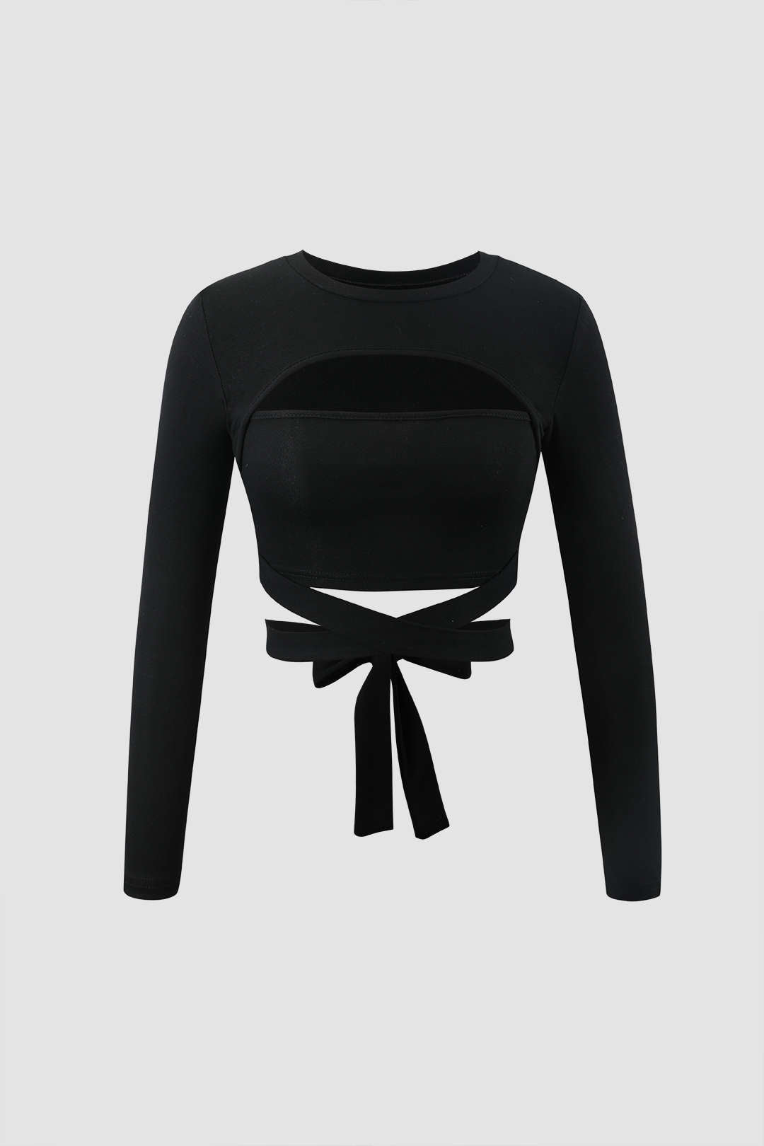 Bow Tie Waist Cut Out Long Sleeve Top