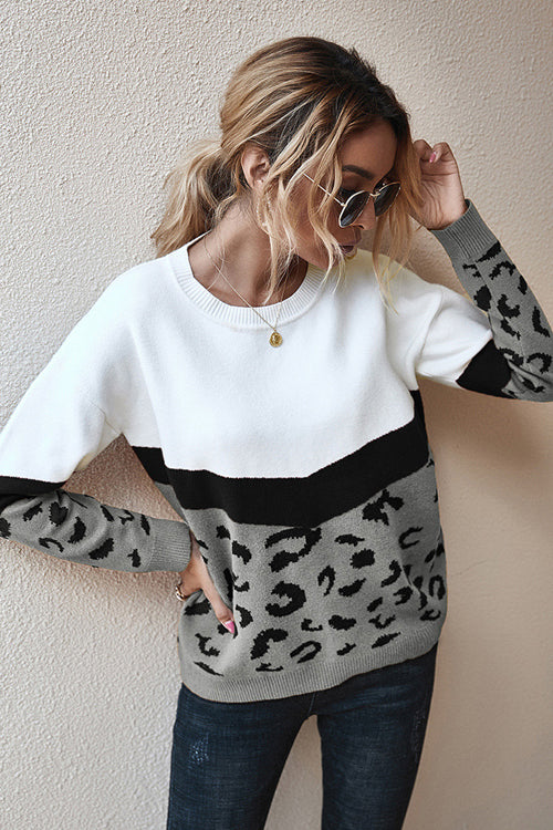 Going For Cozy Leopard Long Sleeve Sweater