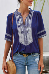 Go-Better Boho Embroidery Short Sleeve Top