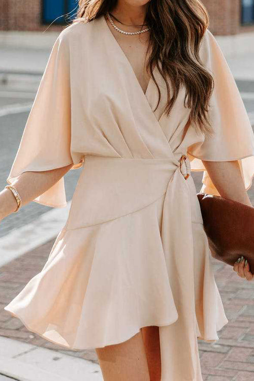 Feminine Love Cape Short Sleeve Wrap Mini Dress