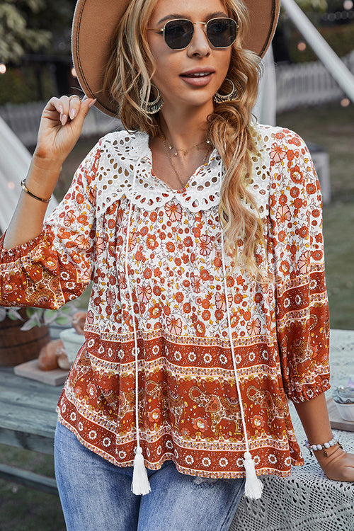 In The Summer Lace Boho Print Top