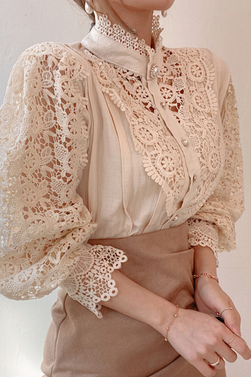 Feel It Still Lace Button Up Top