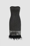 Feather Hem Strapless Midi Dress