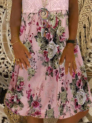 Pink Crew Neck Holiday Chiffon Floral Dresses