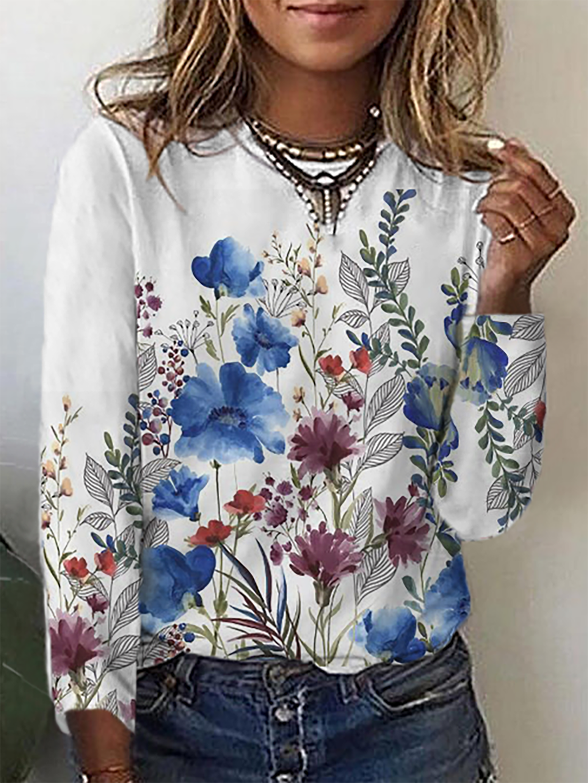 Plus size Long Sleeve Floral Shirts & Tops
