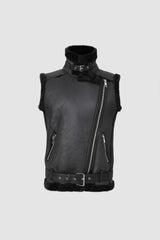 Faux Shearling Leather Belted Hem Vest