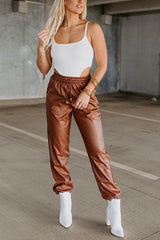 PU Drawstring Pocket Pants