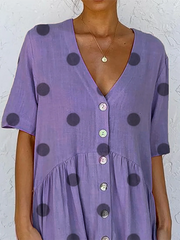 Printed Polka Dots Short Sleeve Dress