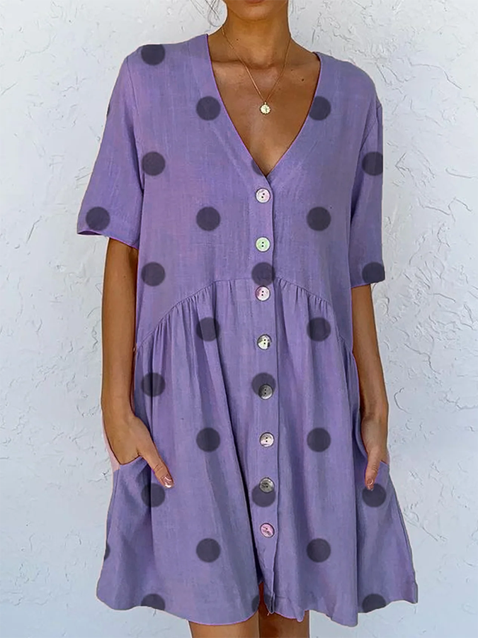 Printed Polka Dots Short Sleeve Dress