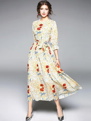 Printed Fashion Belted Maxi Dress