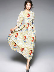 Printed Fashion Belted Maxi Dress