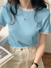 Round Neck Casual Top Slim Fit Short Sleeve T-Shirt