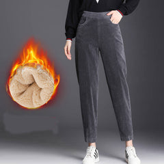 Plus velvet corduroy trousers thickened warm velvet loose pants women's pants