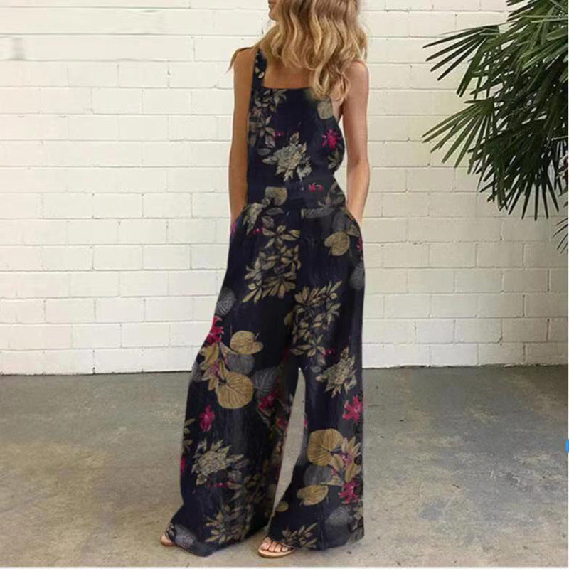 Printed Loose Sleeveless Square neck Jumpsuits
