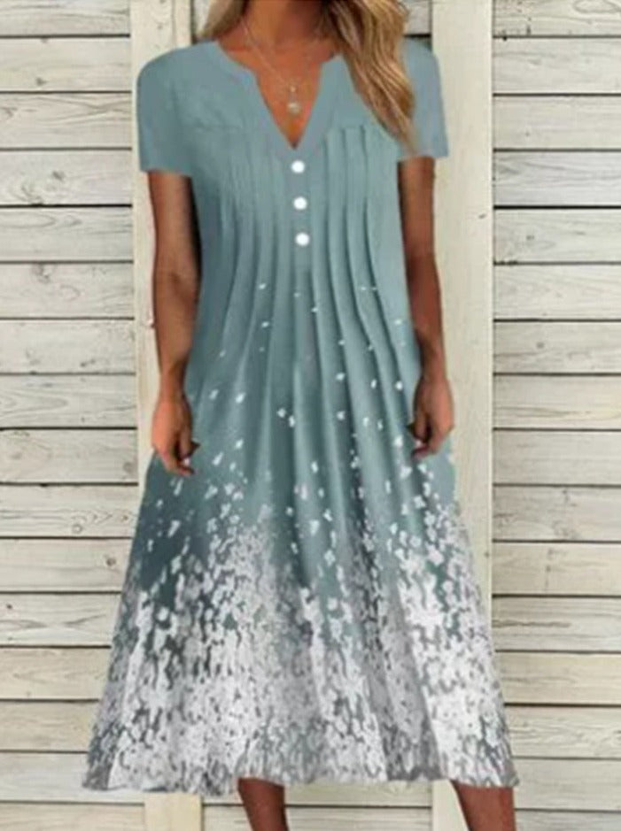 Printed Floral V-Neck Short Sleeve Midi Dress Maxi Dresses