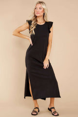 Pure Casual Round neck Sleeveless Falbala Vent Maxi Dresses