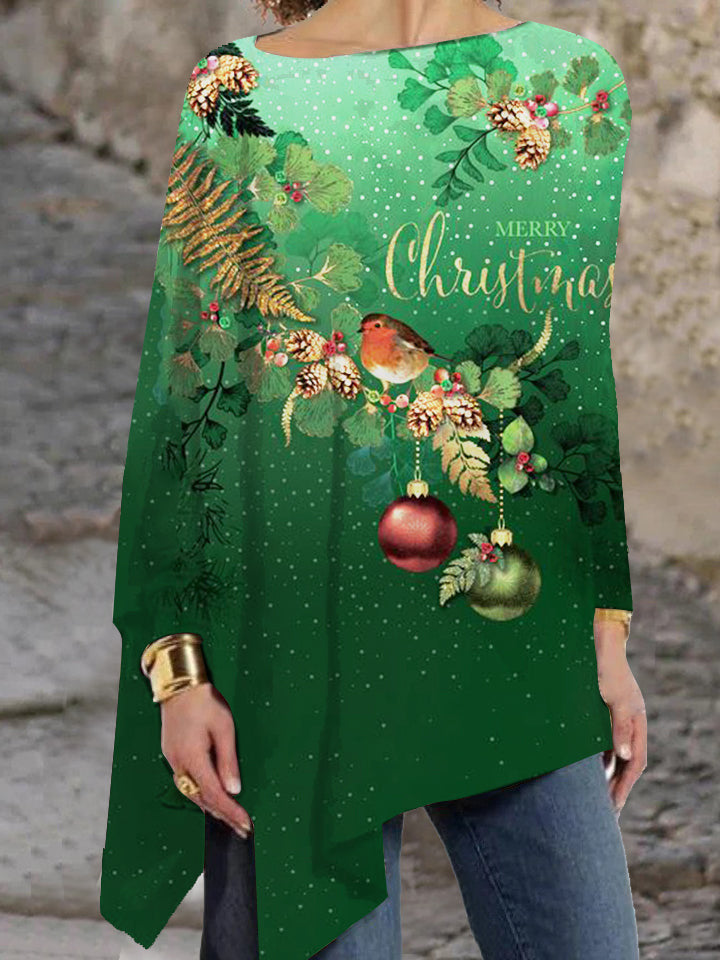 Pullover long-sleeved Christmas printing loose-fitting round neck casual women's T-shirts
