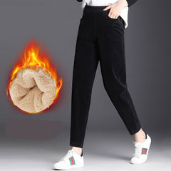 Plus velvet corduroy trousers thickened warm velvet loose pants women's pants