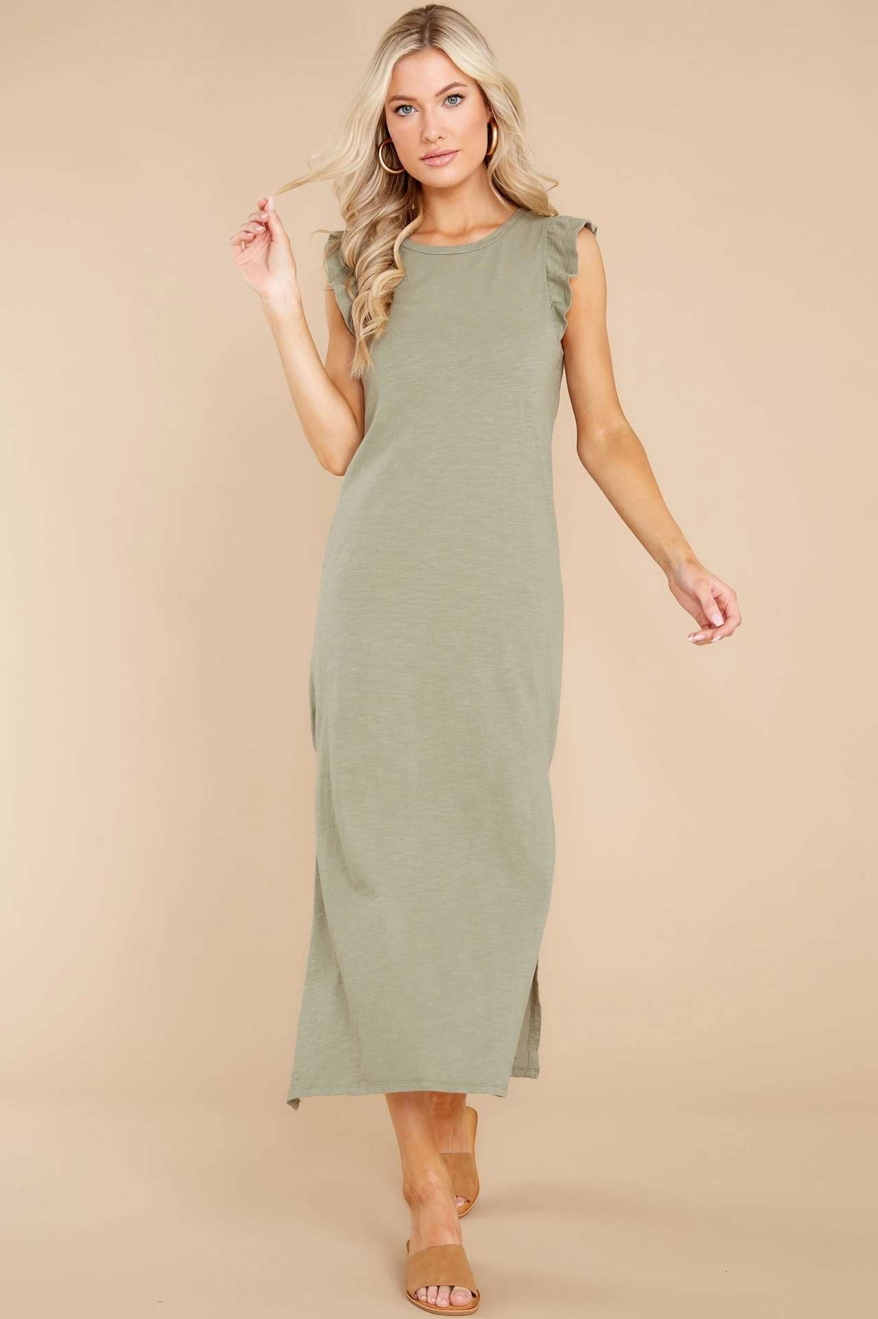 Pure Casual Round neck Sleeveless Falbala Vent Maxi Dresses