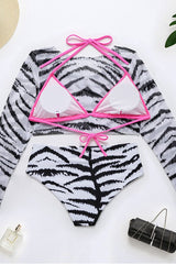 Zebra Pattern Long Sleeve Three Pieces Swimsuit
