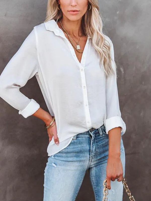 Official women turn down neck casual plain long sleeve blouses