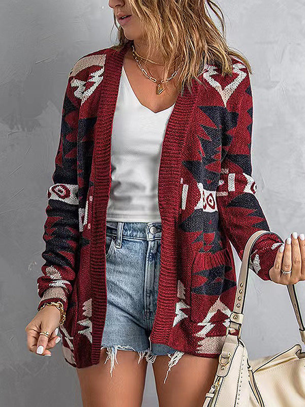 Oversized wool sweater Christmas tree printed knitted cardigans Sweaters