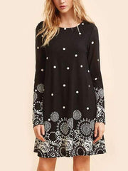 Printed A-Line Round Neck Long Sleeve Casual Dress