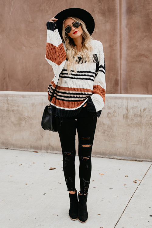 Coffee Time Stripe Knit Sweater