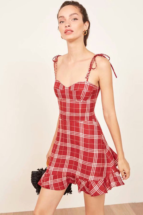 Tied-up Tartan Skater Mini Dress